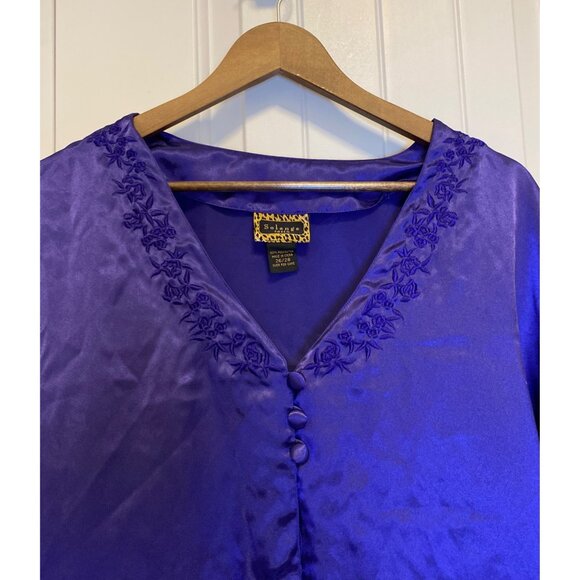 Solange Purple Embroidered Satin Kaftan Button-Front Size 26/28 - Picture 5 of 7
